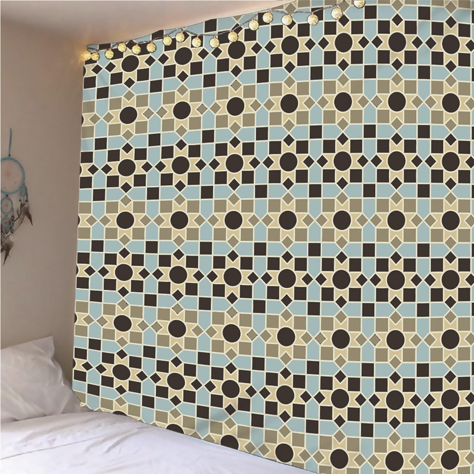 Tapiz de pared multicolor bohemio geométrico geométrico de microfibra para dormitorio, 210 x 140 cm (ancho x alto)