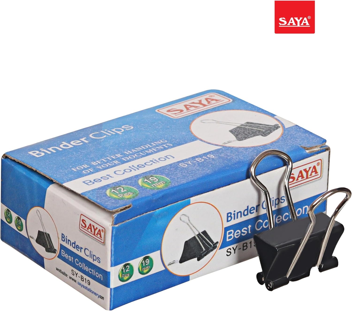 SAYA Binder Clips - 72 Pieces (6 Box) Durable Rust Resistant Metal Clips with Strong Spring Handle, Arch Corner Design, Reusable Black Paper Clamps for Office, Home, School
