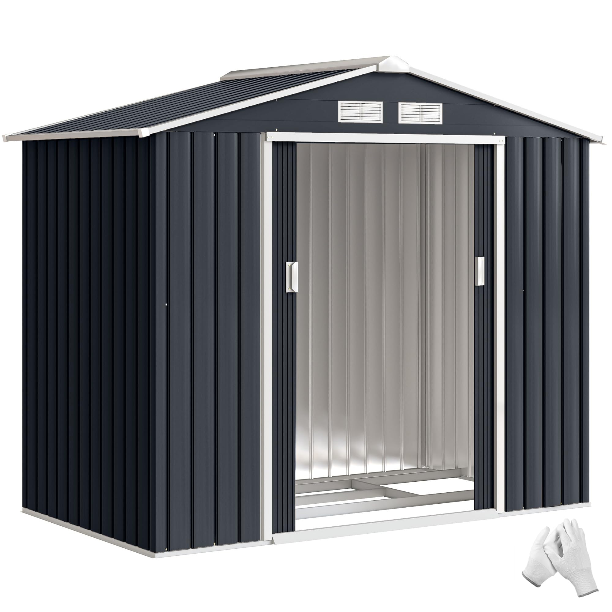Outsunny Abri de Jardin en métal 2,​77 m² cabane de Jardin 213 x 130 x 185 cm cabanon Rangement Outils avec kit de Fondation, Porte coulissante verrouillables et 4 aérations - Gris foncé