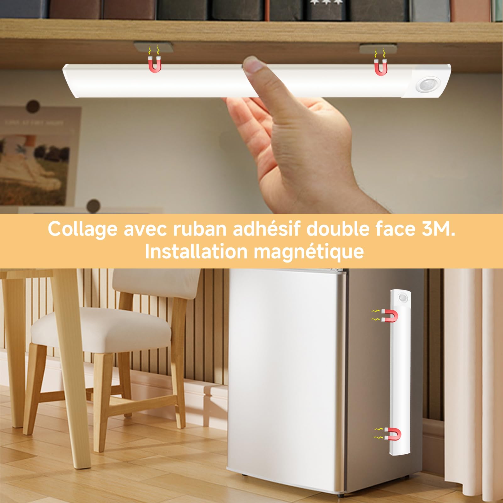 WOBANE Led Sottopensile Cucina con Filo, 30cm Luci Armadio con Sensore Touchless Nero, Dimmerabile Barra Led Lampada Adesiva con Presa Elettrica per Sotto Pensili Cucina, Bianco Freddo 6000K