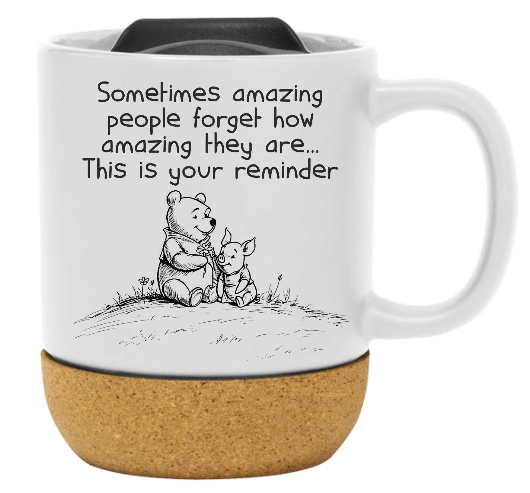 Fauntin Gifts Inspirational Quote Mug, White Ceramic, 'Sometimes Amazing People' Inspired by Winnie the Pooh 1926 (13oz with Cork Base)
