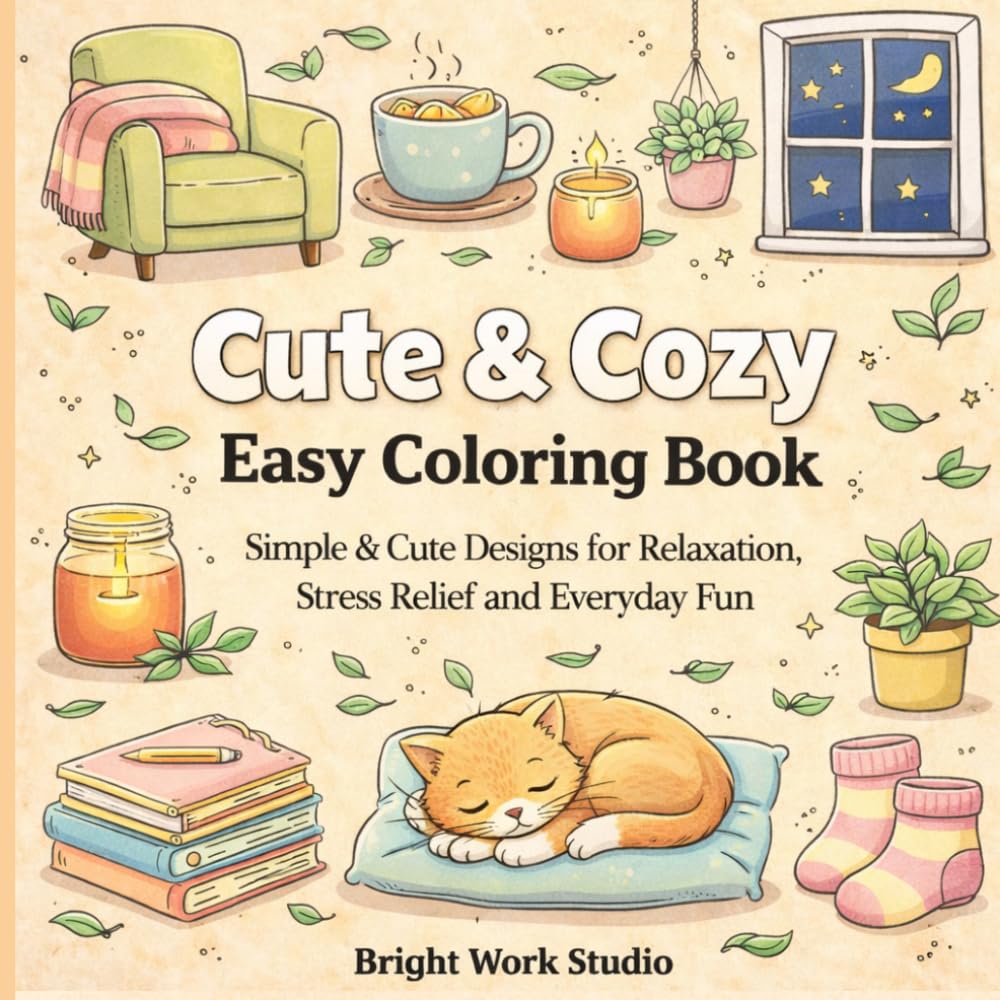 Cute & Cozy Easy Coloring Book: Bold Simple Pages with Cute Animals, Sweet Food, Flowers & Everyday Fun
