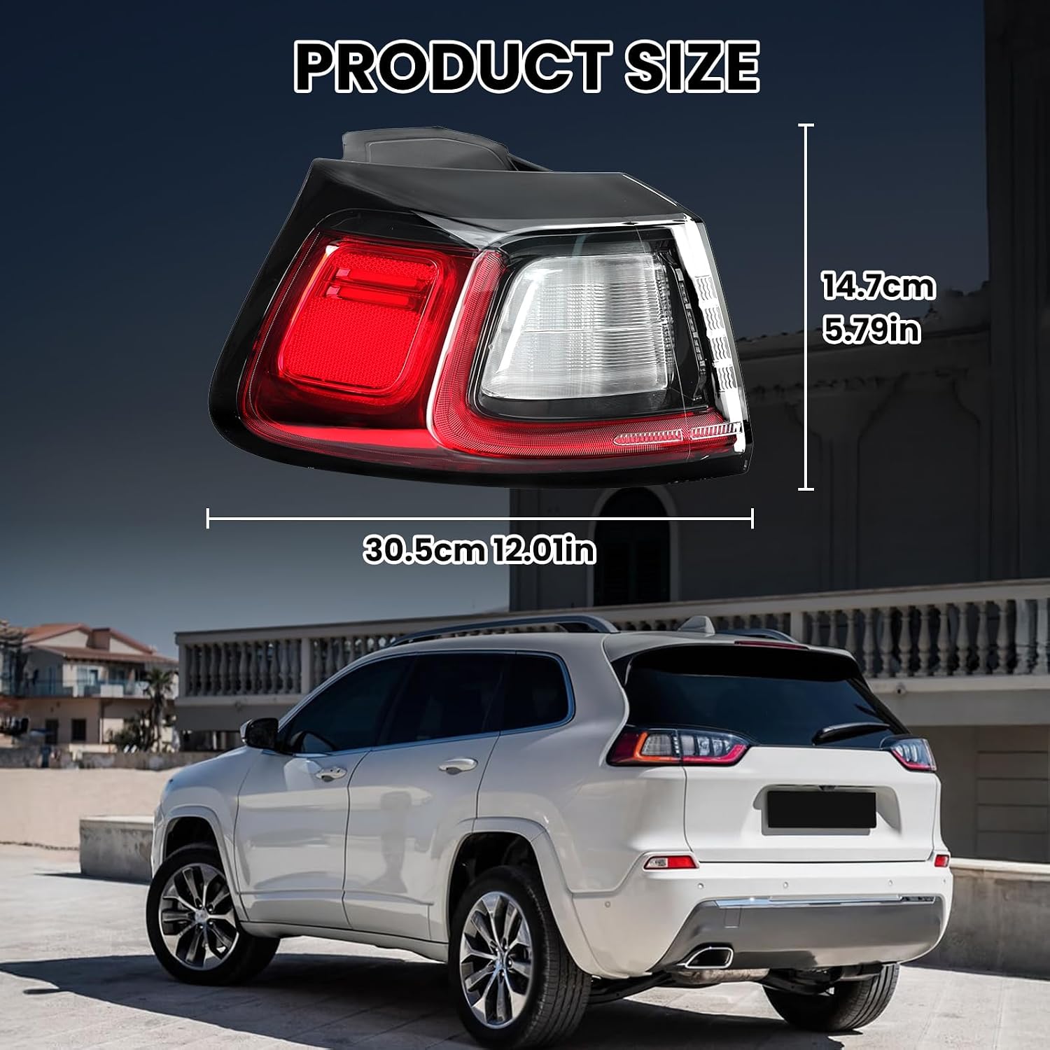 LED Tail Lights Compatible with 2019 2020 2021 2022 2023 Jeep Cherokee Outer Rear Lamp Taillights Replace CH2804119 68275959AF Left Driver Side