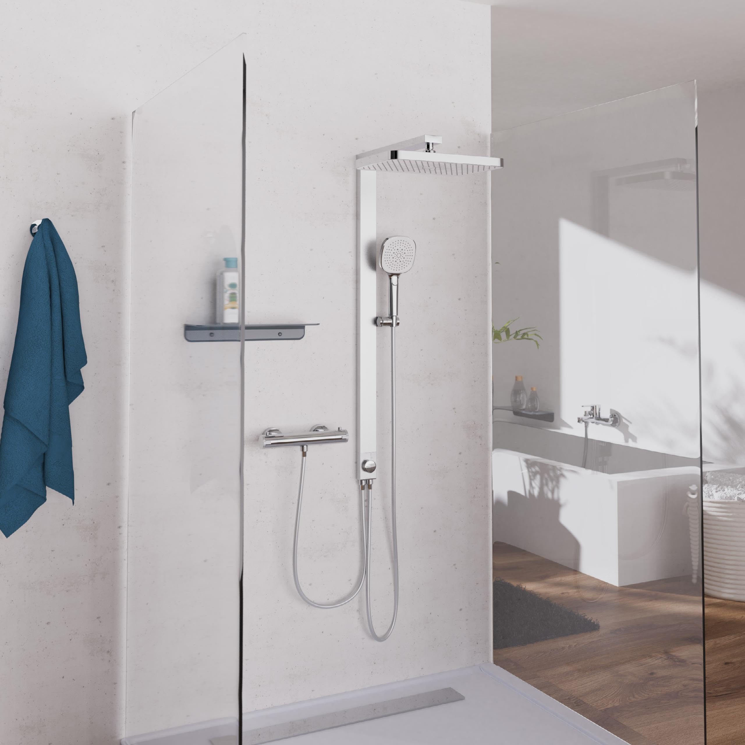 SCHÜTTE 60685 LA PALMA Duschsystem mit Regendusche und Duschsäule, 36x24 cm Edelstahl Duschkopf, Duschset ohne Duscharmatur, Duschstange mit Hand- und Kopfbrause, Chrom