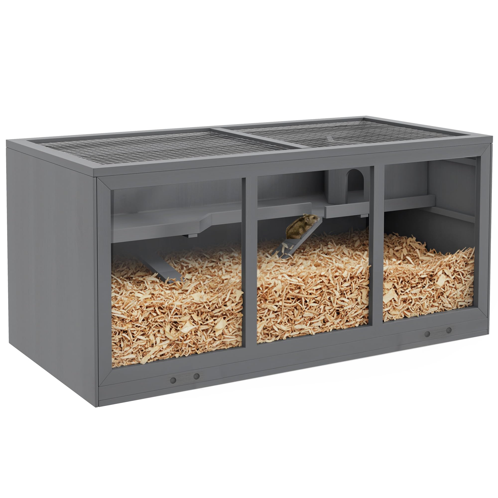 PawHut 45" Extra Large Wooden Hamster Cage, 3-Layer Rat Cage with Opening Roof, PVC Window, Small Animal Habitat for Gerbil, Dwarf & Syrian Hamsters,