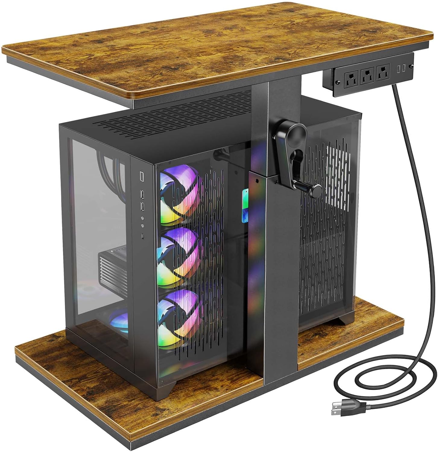 Computer Tower Stand with Charging Station & USB Ports - Adjustable Height PC Stand 2-Tier, Under Desk for ATX-Case with Wheels, CPU Holder for Office, Home, Gaming Room