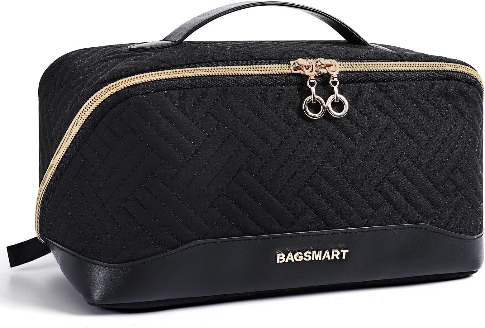 Makeup Bag Cosmetic Bag, Travel Makeup Bag,Water-resistent Makeup Bags for Women Portable Pouch Open Flat Make Up Organizer Bag for Toiletries, Brushes Black