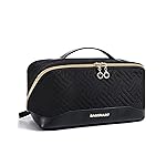BAGSMART Makeup Bag Cosmetic Bag, Travel Makeup Bag,Water-resistent Makeup Bags for Women Portable Pouch Open Flat Make Up Organizer Bag for Toiletries, Brushes Black