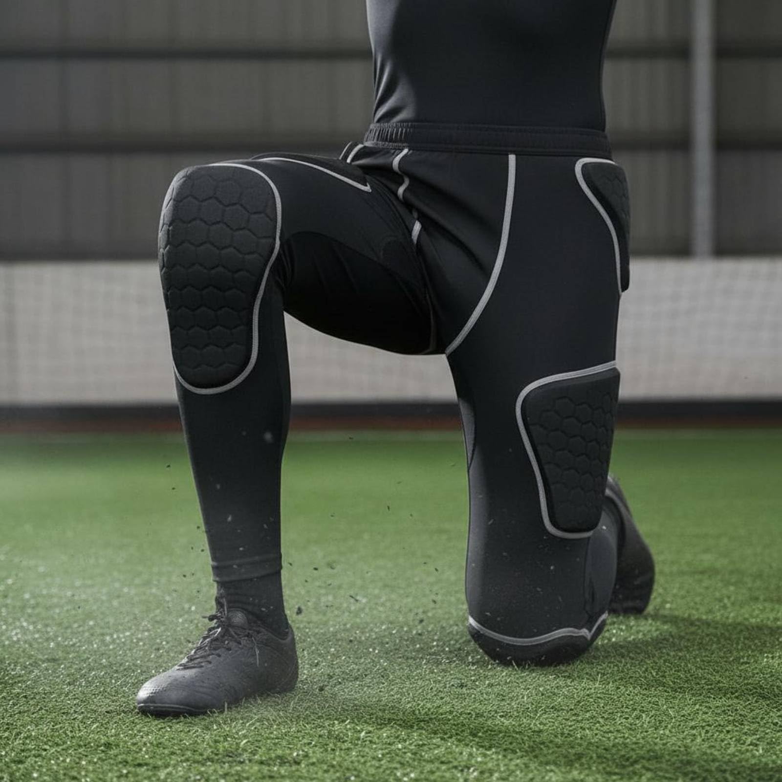 Mallas Compresivas Protectoras Elástico Pantalón de Entrenamiento Protector Suave Al Tacto Mallas Rodilleras para Adultos, XL, Black-Grey Line