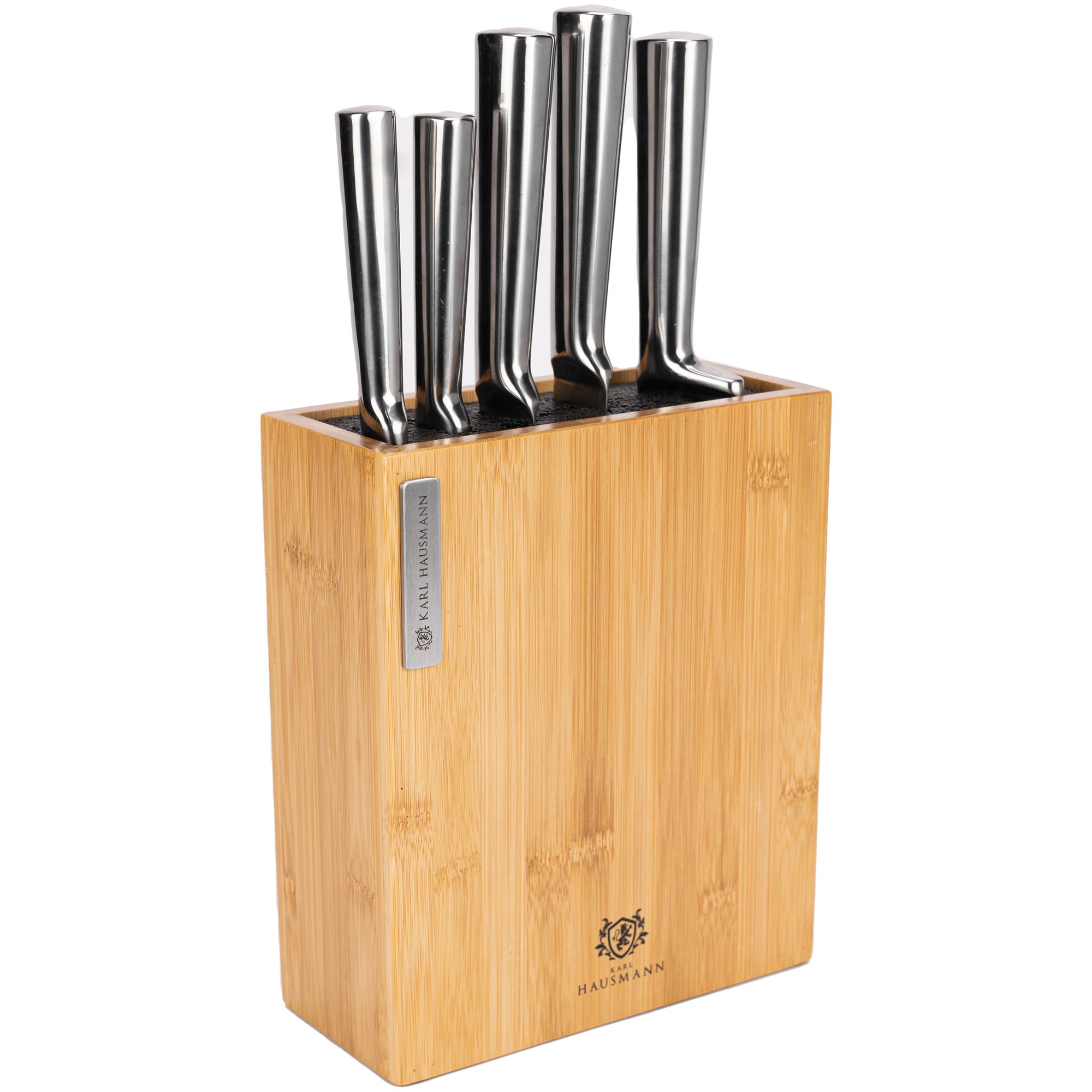 KARL HAUSMANN Bloc Couteaux Universel en Bambou - 23x20x9cm - Support Couteaux avec Insert à Fibres - Porte Couteau Cuisine pour Tous Types de Couteau