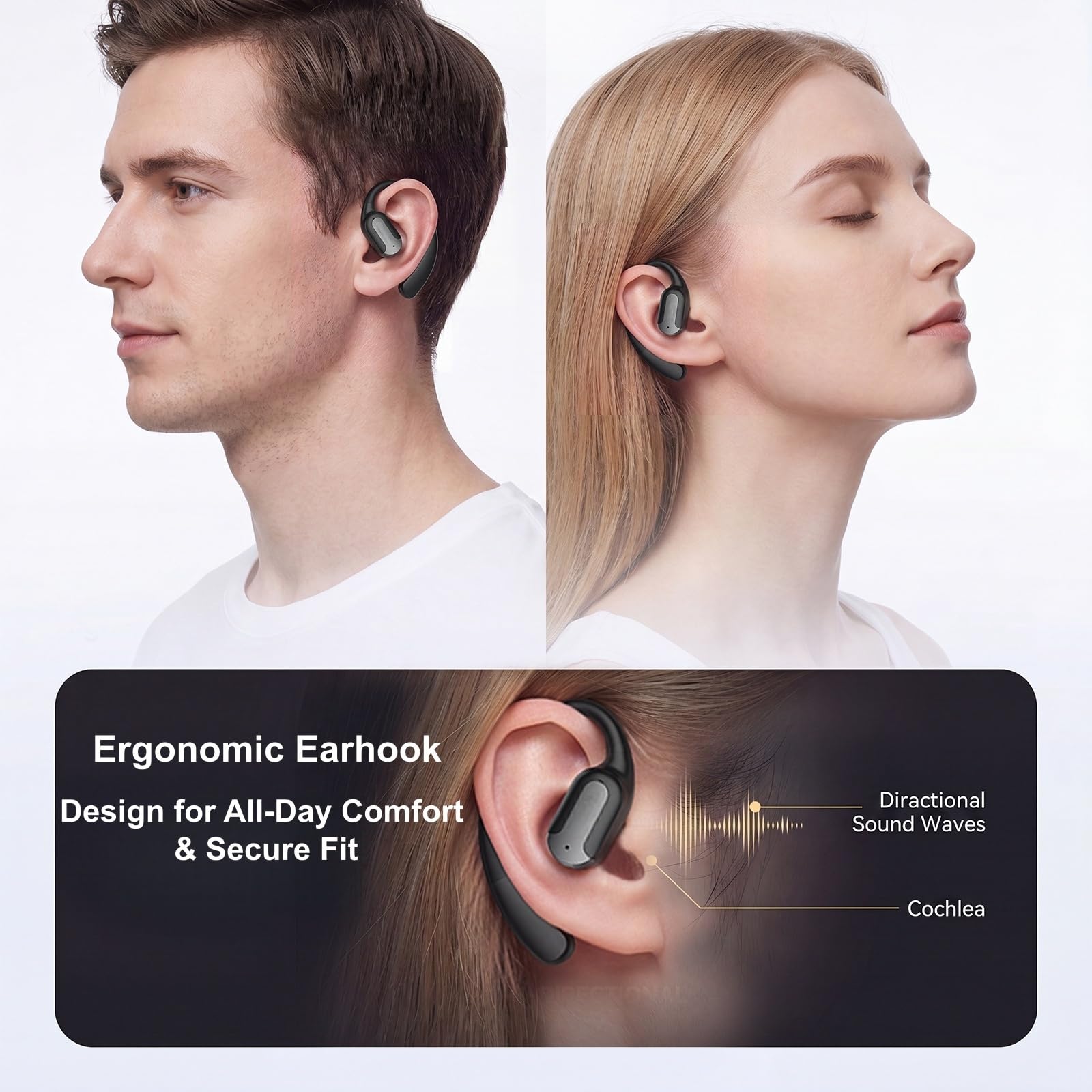 MS220 Open-Ear Bluetooth Kopfhörer mit Ohrbügel und ANC, 30 Std. Akkulaufzeit, LED-Farbdisplay, HiFi Stereo Sound, IPX5, leichte Sport Kopfhörer für Laufen, Training und Pendeln (Schwarz)