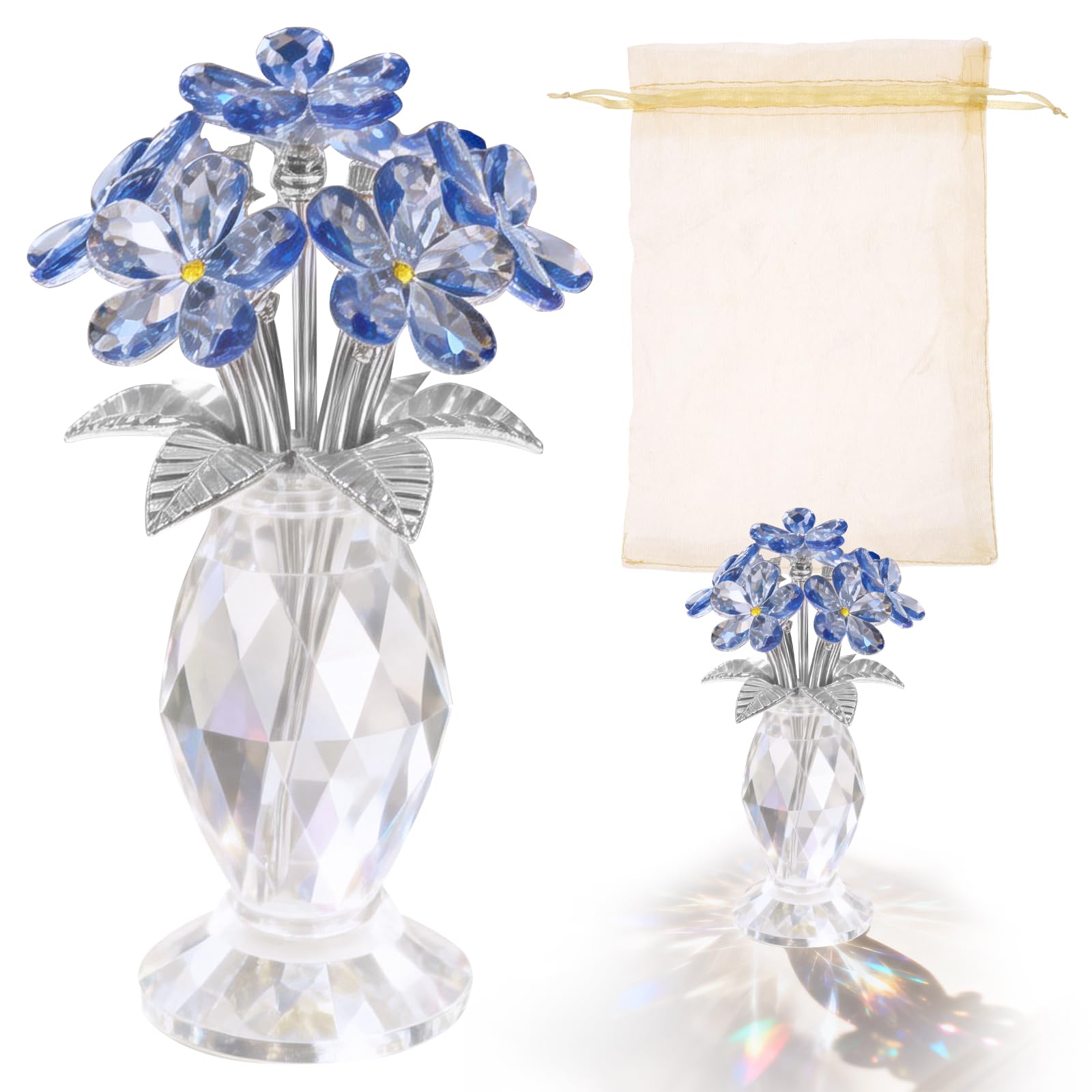 Anihet Women's Blue Crystal Forget-Me-Not Flower Figurine, Flower Ornament Gifts For Flowers Glass Decor For Wife, Girlfriend, Home, Office & Tabletop Centerpieces