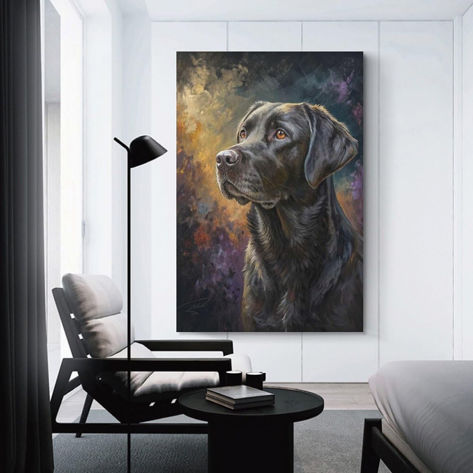 Junmoney Black Labrador Portrait Decorative Wall Artwork 24x36inch(60x90cm), for New Homes, Bedrooms Or Workspaces, A Wall Art Gift for Fresh Interiors