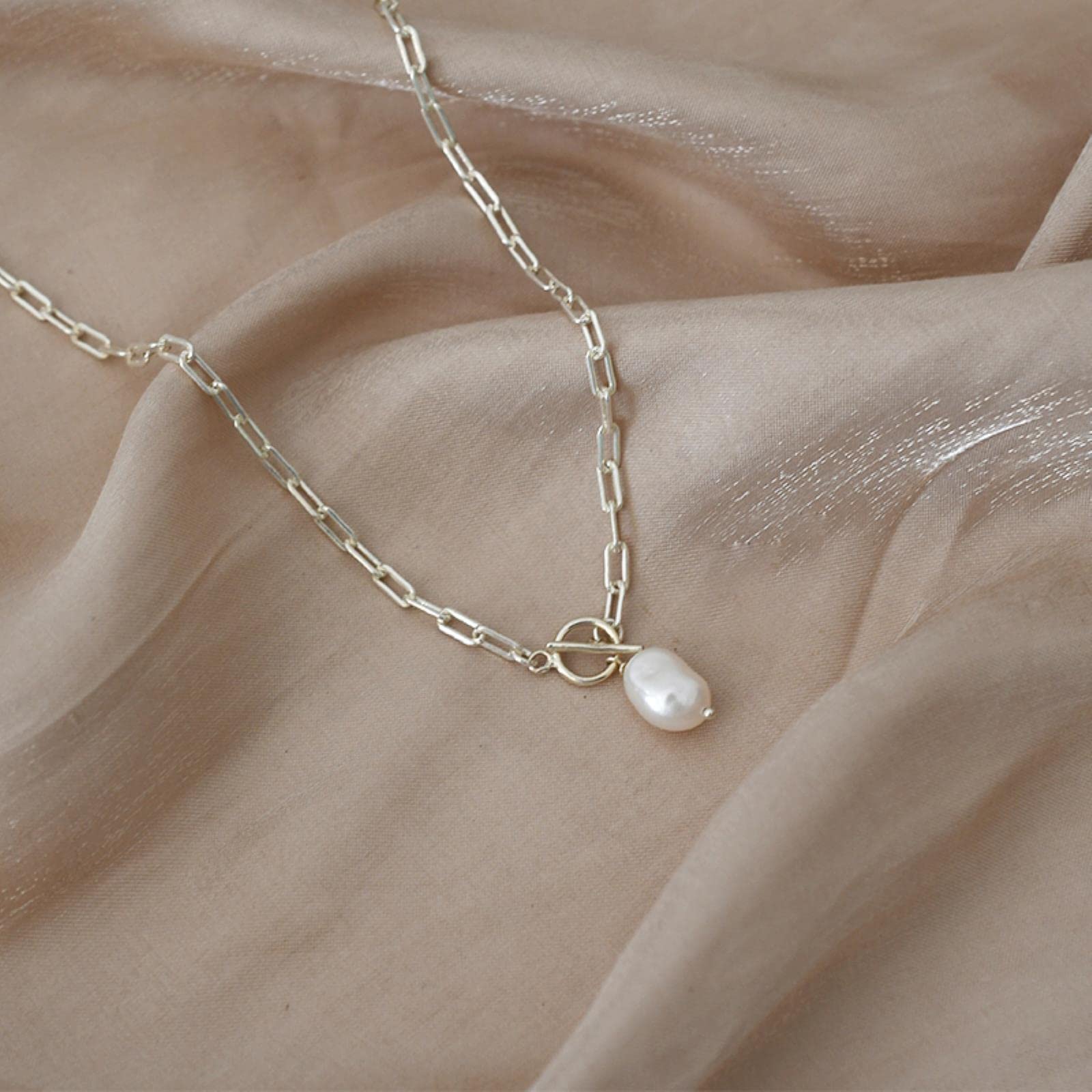 LOKILOKI Collar De Plata De Ley 925 con Perlas Naturales De Agua Dulce, Joyería De Moda para Mujer