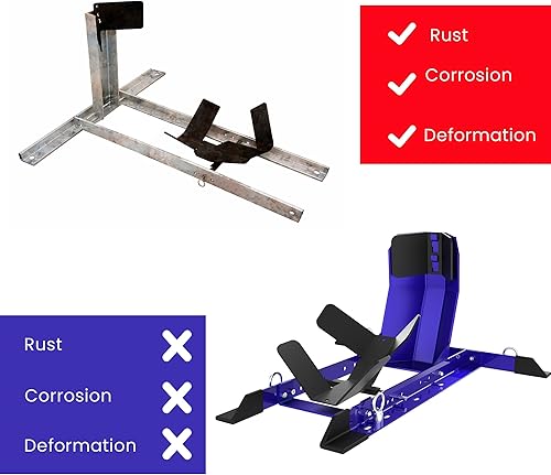 Miniatura 5 de GRAND PITSTOP Calzo de rueda universal para soporte de motocicleta para remolque, completamente ajustable, desmontable y plegable (azul)