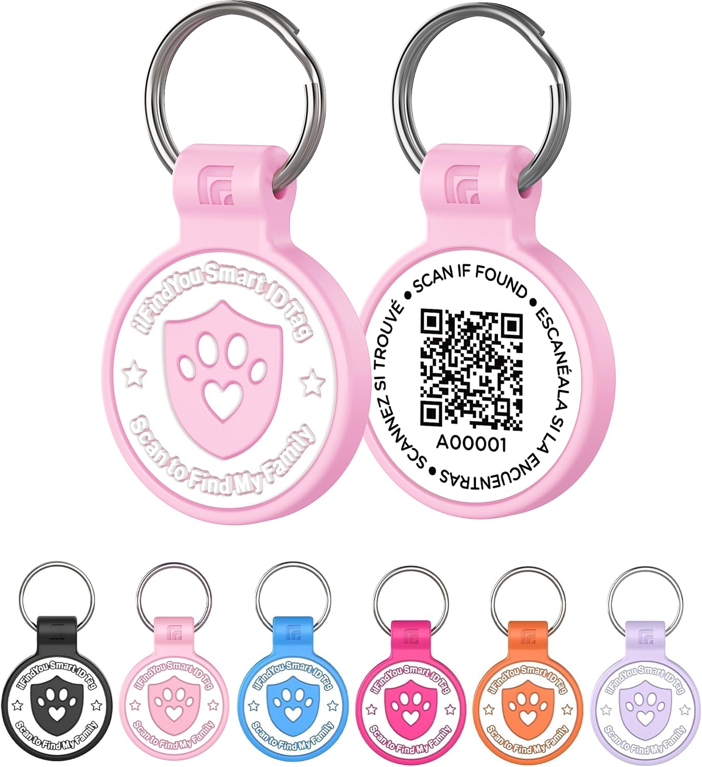 Médaille pour collier d'animal code QR anti-perte en silicone souple rose S - 7