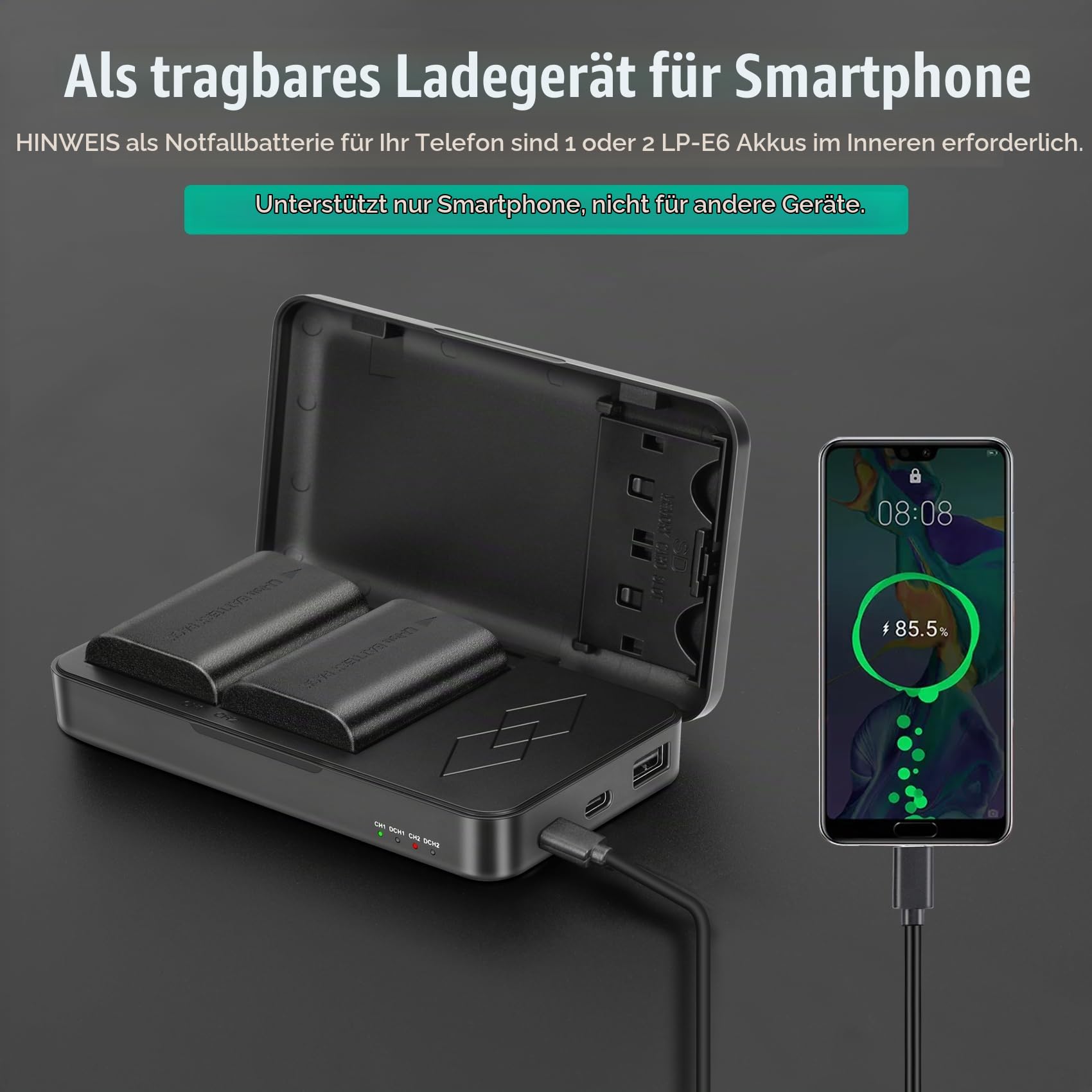 JYJZPB 2 x LP-E6 LP-E6N 2300mAh Ersatzakku und Multifunktions-Ladegerät Kasten für Canon XC10 XC15 EOS-R RA R6 R5 R7 EOS 60D 70D 80D 90D 5D Mark I Mark II Mark III IV 6D Mark I II 7D Mark I II
