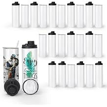 AGH 20oz 30 Pack Sublimation Blank Tumbler with Spout Lid, Insulated Sublimation Water Bottle Blanks, Stainless Steel Leakproof Double Wall Metal Large Water Bottle, Sublimation Wide Mouth Sport Cup