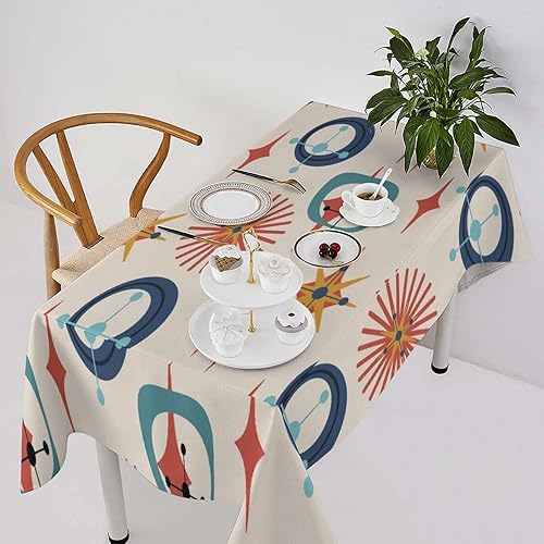 Vista 65 de Mantel floral retro de los años 70, diseño bohemio abstracto de flores amarillas naranjas para decoración de mesa de campo, granja, cocina, comedor