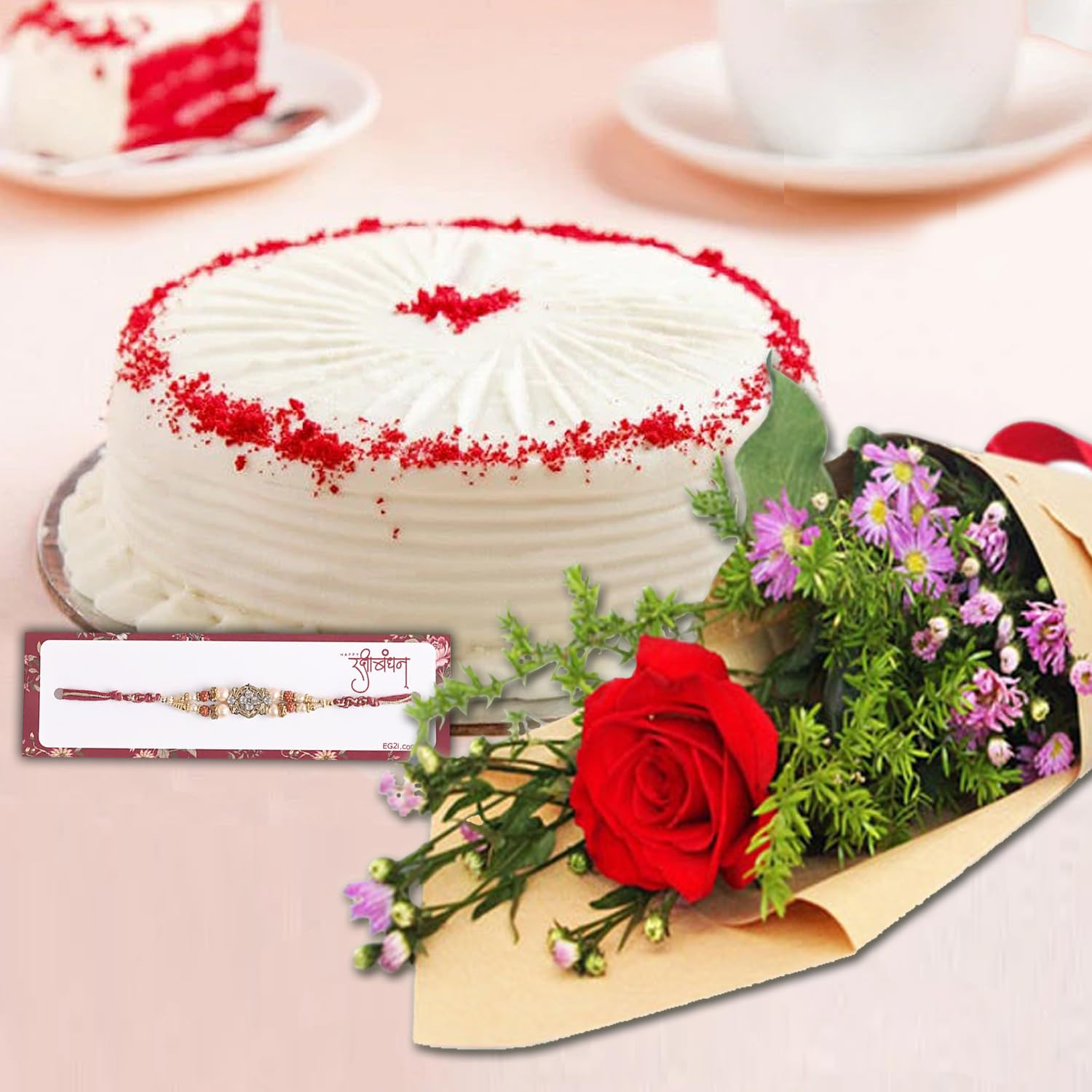 EG2i Flowers and Cake Surprise with Rakhi for Brother | Fresh Bloom Combo with Creamy Cake & Decorative | Thoughtful Raksha Bandhan Gift | Same Day Delivery-image-37