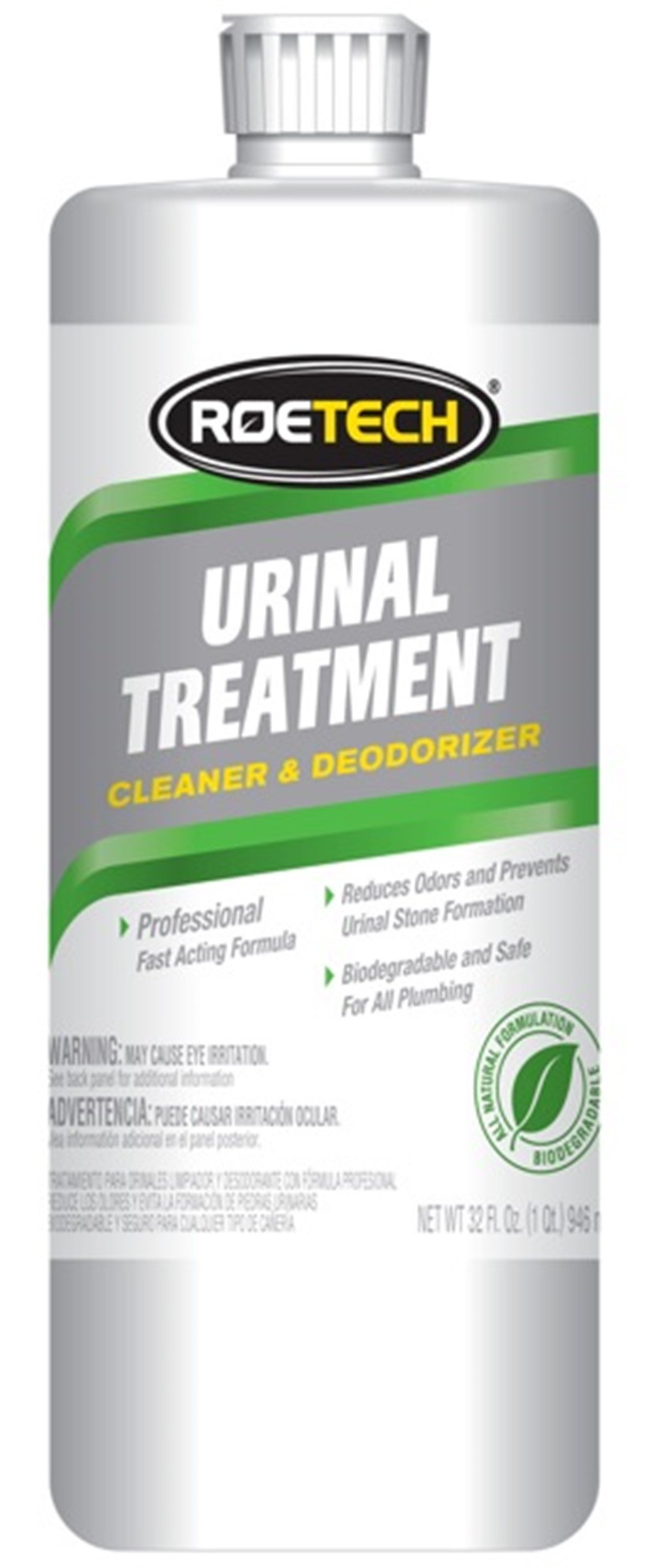 Roetech UT-Q Urinal Drain Cleaner, Urine Odor Eliminator and Deodorizer with Bacteria, Liquid Treatment Utilizes Ammonia, 32 fl oz (Pack of 6)