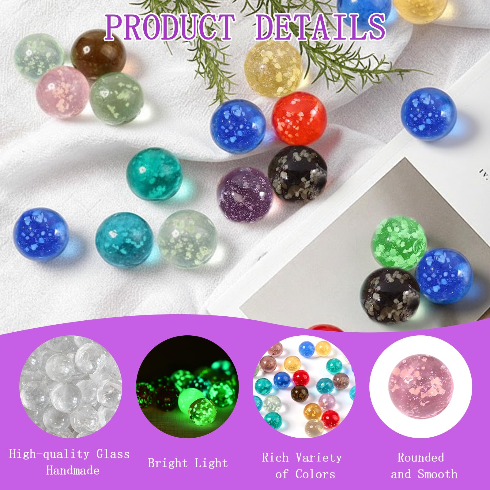 30 PCS Canicas Que Brillan en la Oscuridad 12mm MáRmoles de Cristal Que Brillan En la Oscuridad Brillan en la Canicas MáRmoles