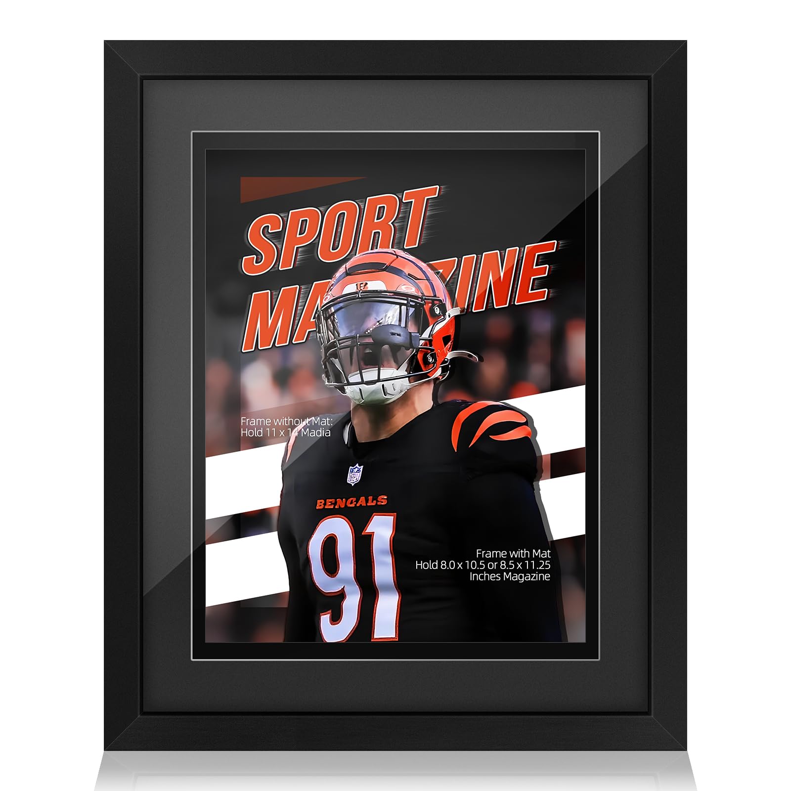 Photo 1 of tutata Sports Magazine Frame, Fits Measuring 8.0 x 10.5 or 8.5 x 11.25 Inches Magazine Display, Deep Frame Moulding, (Black, Black Mat)