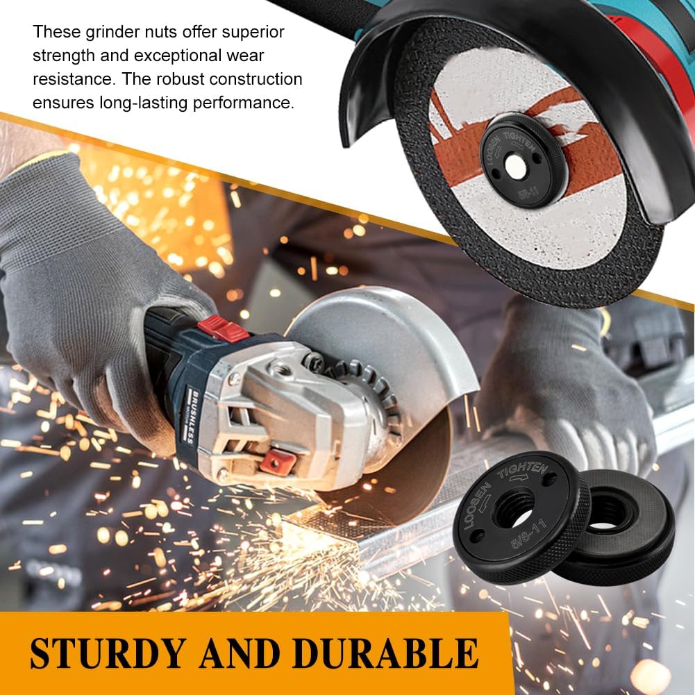 5/8-11 Thread Angle Grinder Flange Nut (2PCS) - No Wrench Required, Self-Locking Knurled Nut for 4.5" & 5" Grinders