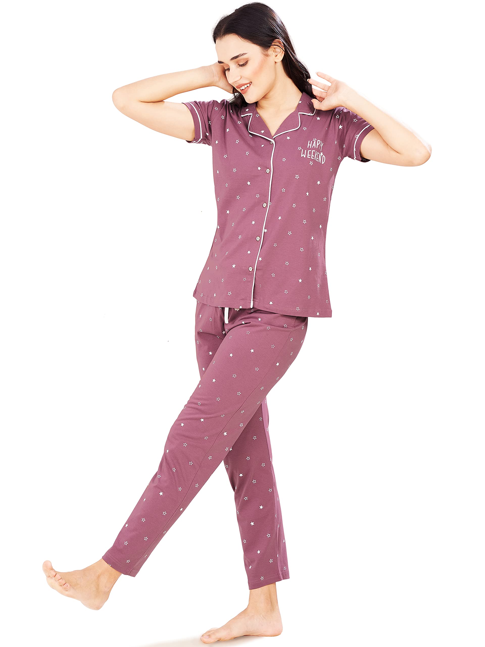 Pastel Clip Pijama casual de algodón para mujer