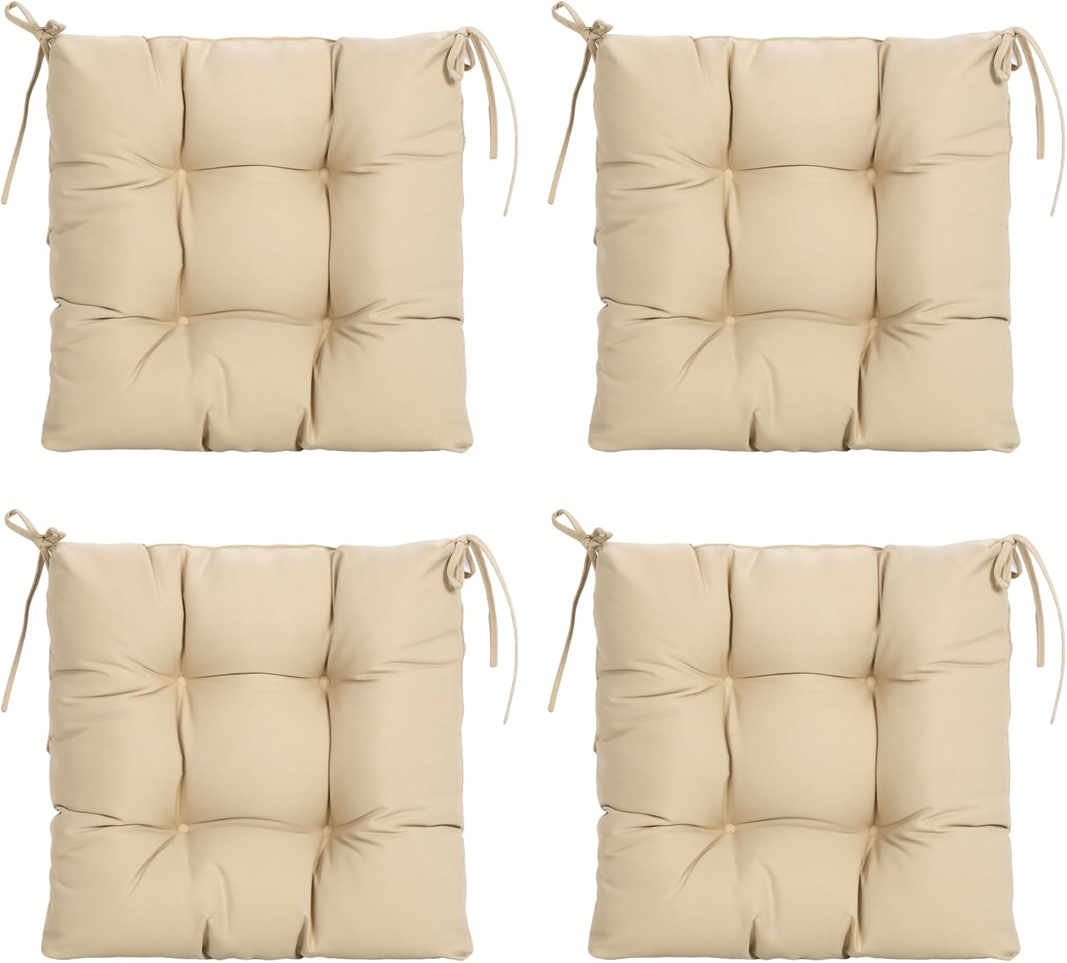 ARTPLAN Cojines para sillas de exterior, juego de 4, cojines de asiento de patio de 19 x 19 x 4 pulgadas con lazos, cojines para sillas de comedor