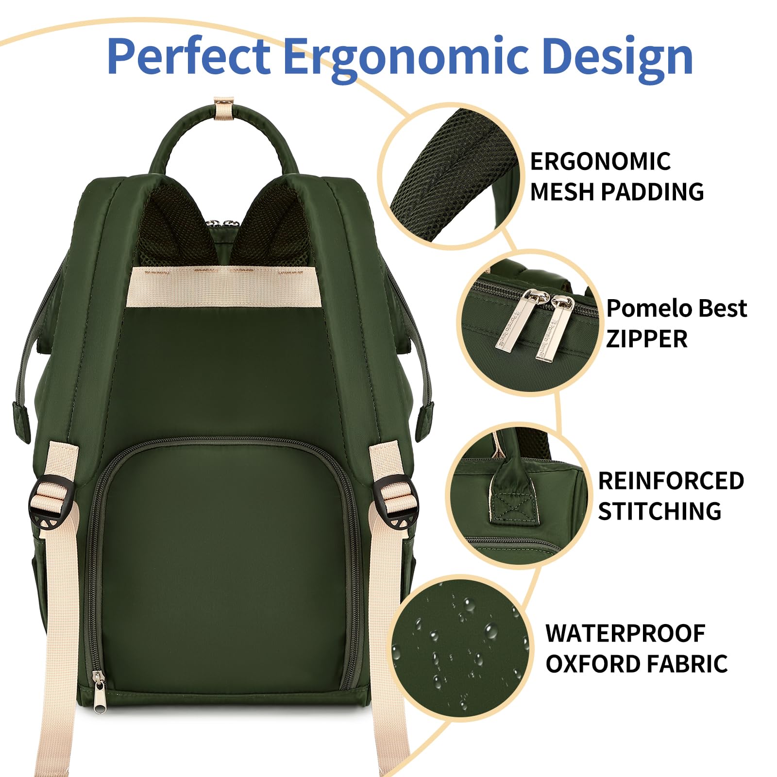 Pomelo Best Zaino Mamma Multifunzione Neonato Fasciatoio Bambino Impermeabile Borsa Stoffa Grande capacità con Materassino fasciatoio, 2 tasche isolanti bottiglia per Viaggiare