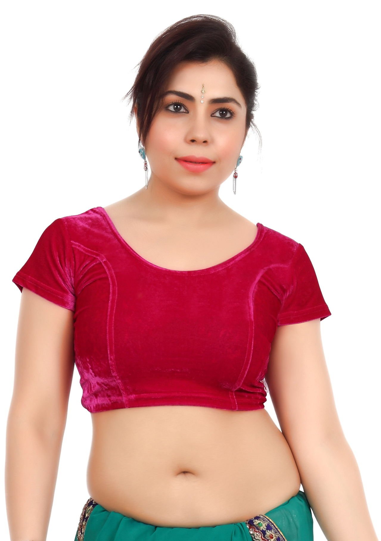 Velvet Fabric Women Blouse (2074-BL-PINK02-XL)