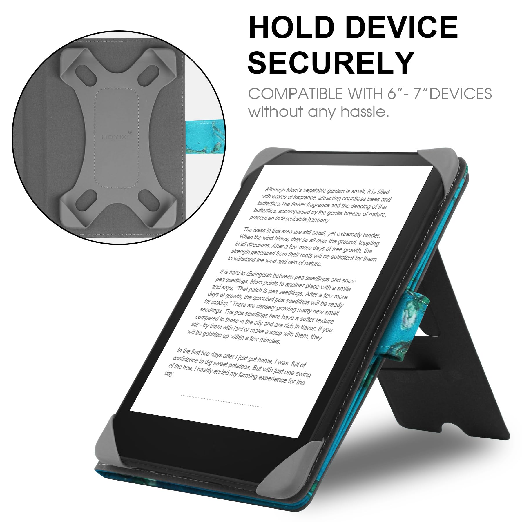 HoYiXi Custodia Universale per eReader 6.8" 7" Compatibile Kindle Paperwhite Colorsoft Kobo PocketBook Tolino Sony con Stand Fiore