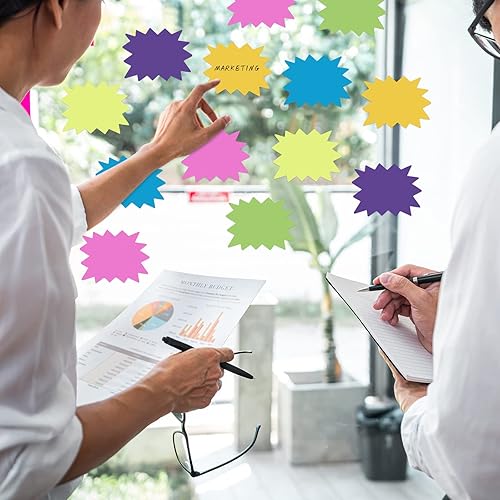 Vista 5 de Crtiin 1200 hojas de notas adhesivas Starburst neón fluorescentes Starburst, letreros para precio minorista, multicolor, divertidas notas adhesivas
