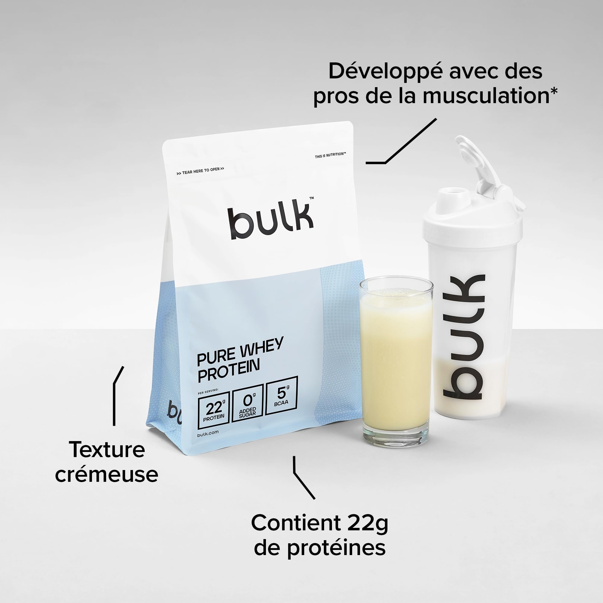 Bulk Pure Whey Protéine en Poudre, Lait de Céréales à Cannelle, 2.5kg | 22g Protéines 5g BCAA portion, Shake, Faible en sucre, Favorise la croissance la récupération musculaires, Mélange facile