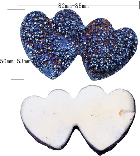 Miniatura 3 de Rockcloud Cuarzo de cristal recubierto de titanio con doble forma de corazón, figura de geoda drusa natural, espécimen mineral para decoración de