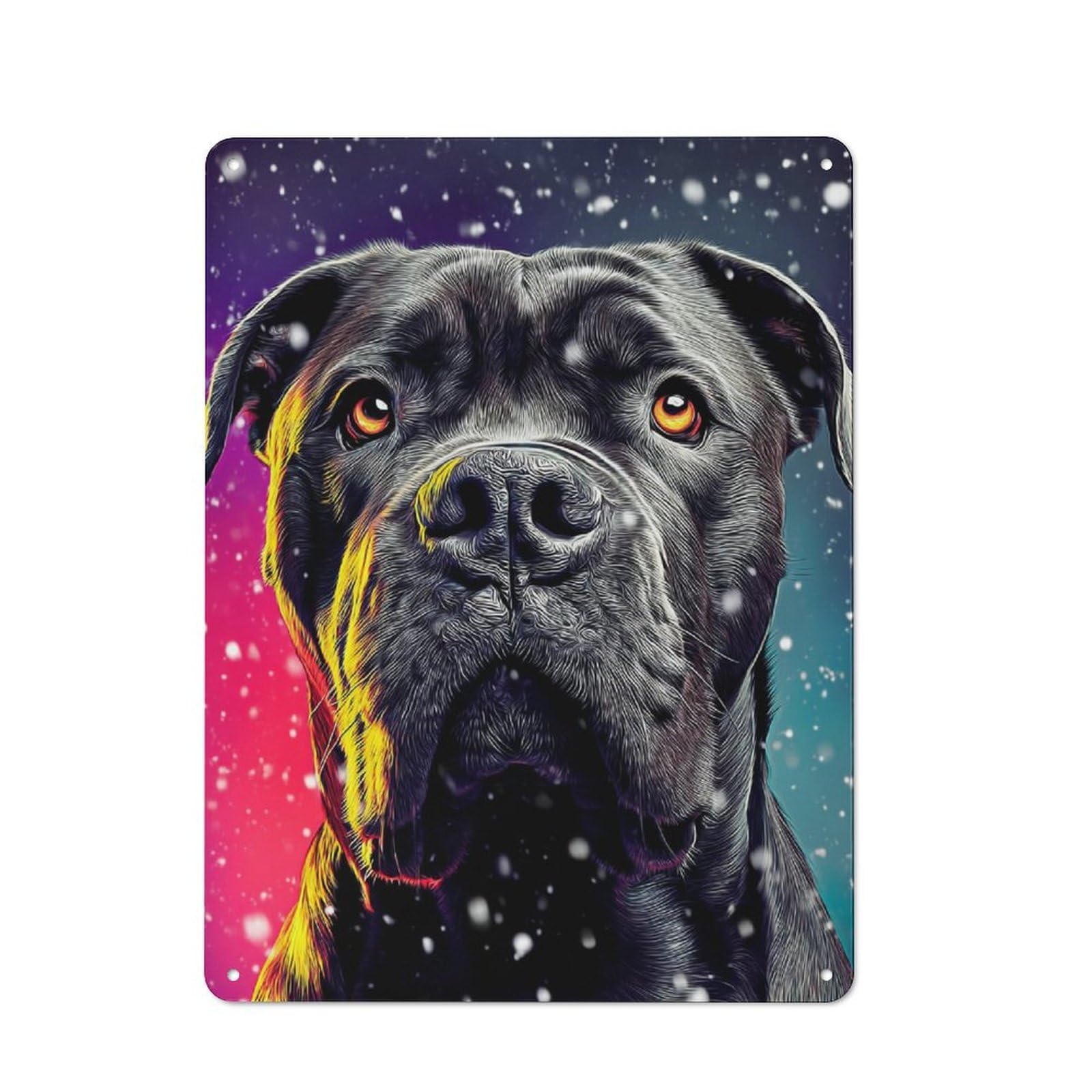 Junmoney Neon Vibrant Dog Portrait -1 Tin Wall Plaque 40X30cm With For Home Office Or Studio, A New Home Present For Creative Workspace Decorators
