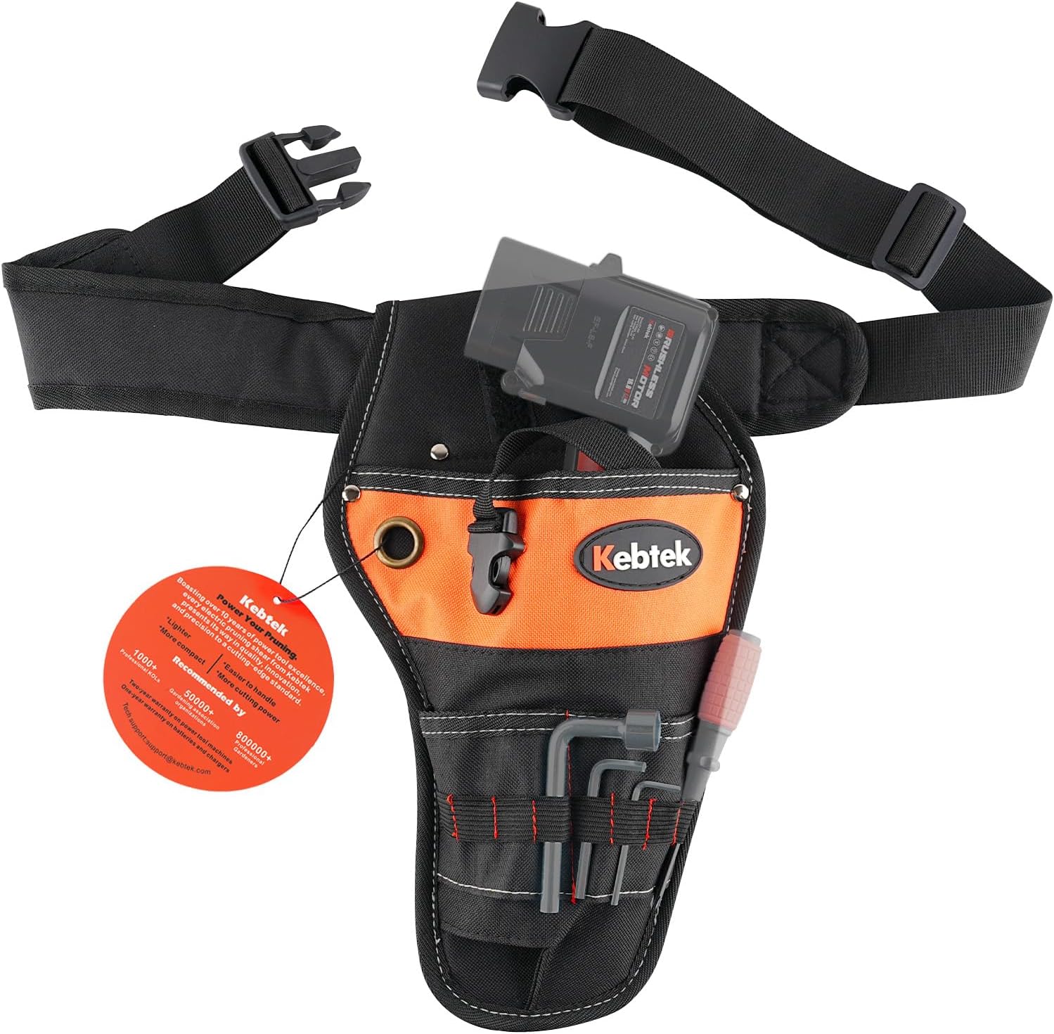 Kebtek Hand Pruner Hanging Pouch, Heavy Duty Construction Tool Belt for Electri Pruning Shear with Battery Pocket Tool Pouch - Adjusts from 33 Inches to 42 Inches (Black)