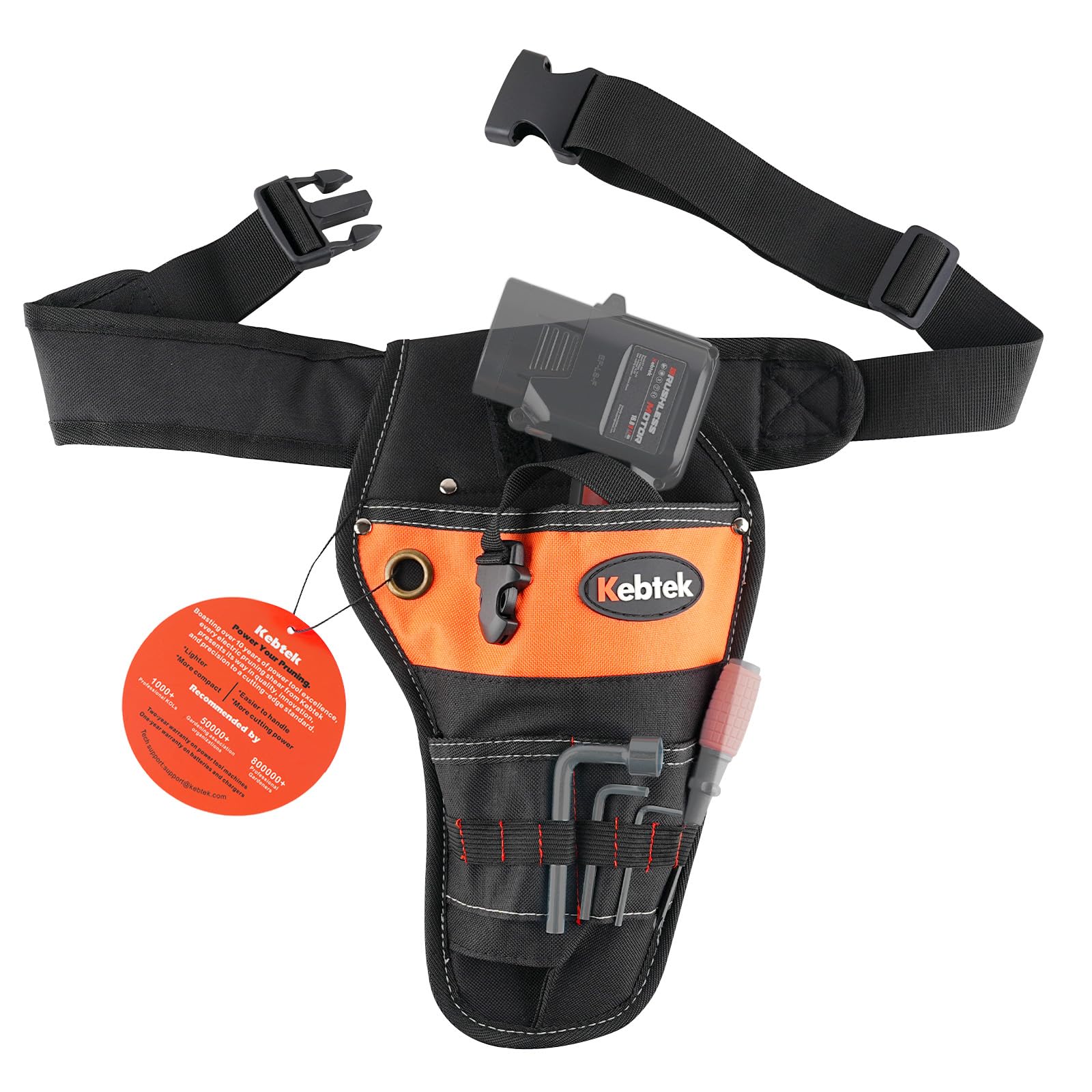 KebtekHand Pruner Hanging Pouch, Heavy Duty Construction Tool Belt for Electric Pruning Shear with Battery Pocket Tool Pouch - Adjusts from 33 Inches to 42 Inches (Black)