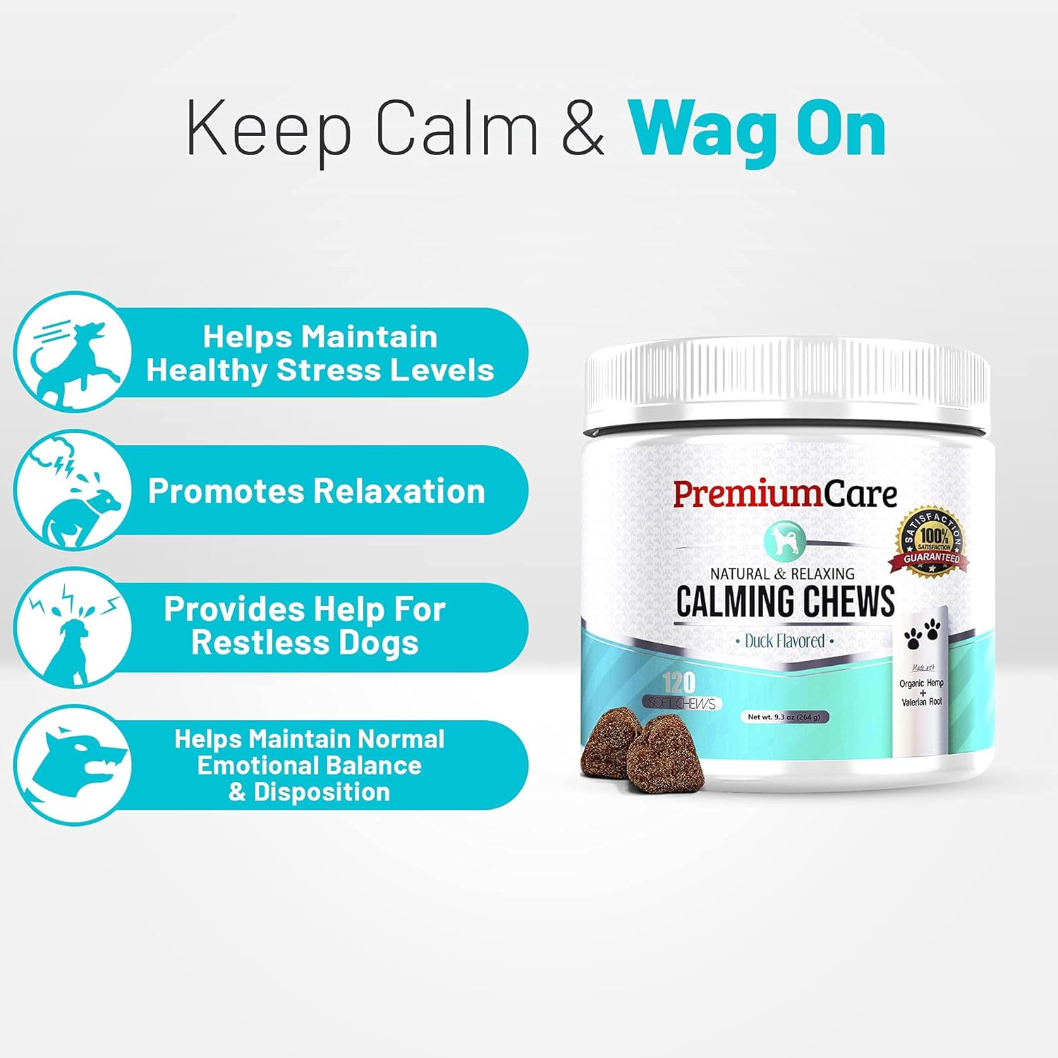 PREMIUM CARE Calming Treats for Dogs - Made in USA - Helps with Dog Anxiety, Separation, Barking, Stress Relief, Thunderstorms and More - Natural Calming Relaxer for Aggressive Behavior - 120 Chews : Pet Supplies