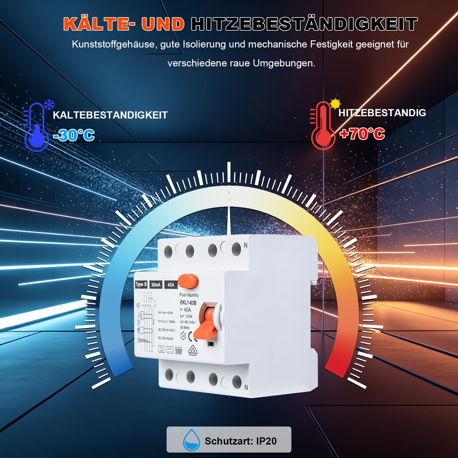VDE-Zertifizierung FI Schutzschalter 40A 30mA 4P Typ B | Allstromsensitiv RCD | Für Wallboxen & Ladestationen