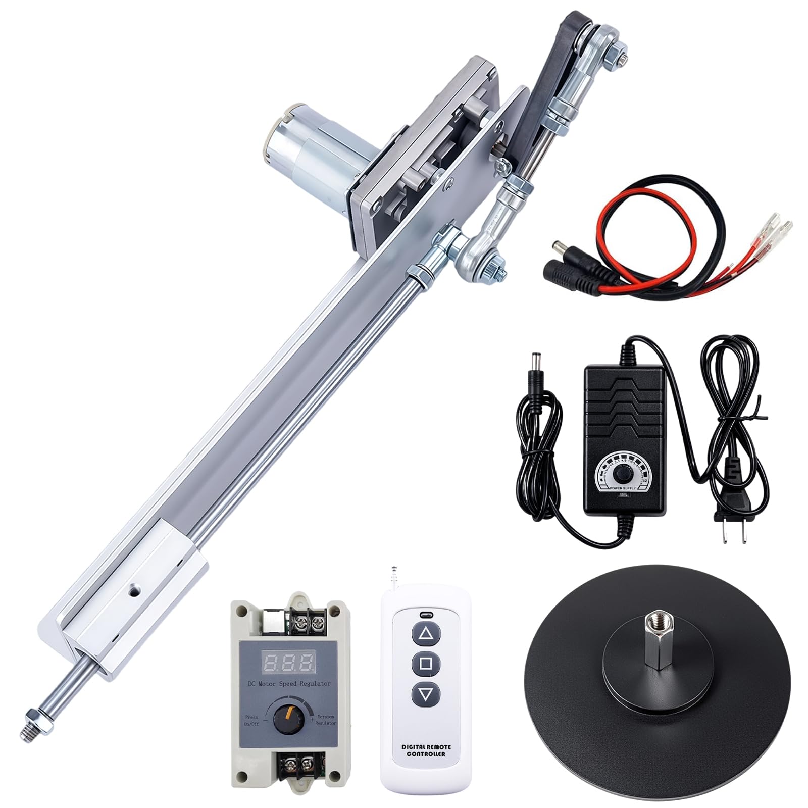 Motor de pistón alternativo para bricolaje, accionamiento lineal CC 24 V, carrera ajustable 30-150 mm, 120 rpm, motor telescópico ajustable con regulador de velocidad, mando a distancia y ventosa