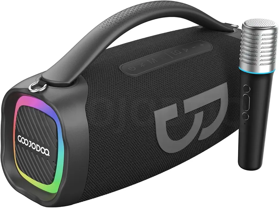 Caixa de Som Bluetooth Portátil 50W com Microfone, Grave Poderoso, Iluminação RGB - AB4092 Preto