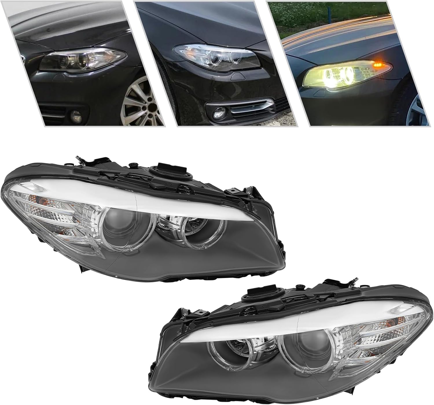 Halogen Headlight Assembly Left+Right Side for 2011-2013 BMW 5 SERIES 535I 528I 550I M5 w/AFS, Driver & Passenger Side Head Lights Direct Replacement Headlamps Assy Set Assembly (Left+Right)