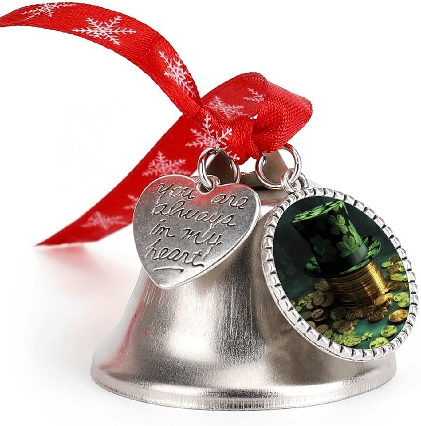 Metal Iron Christmas Bell Ornaments - Cute Personalized Green Hat and Gold Coins Printed Hanging Bells, Elegant & Durable for Christmas Home Party Wedding Decor