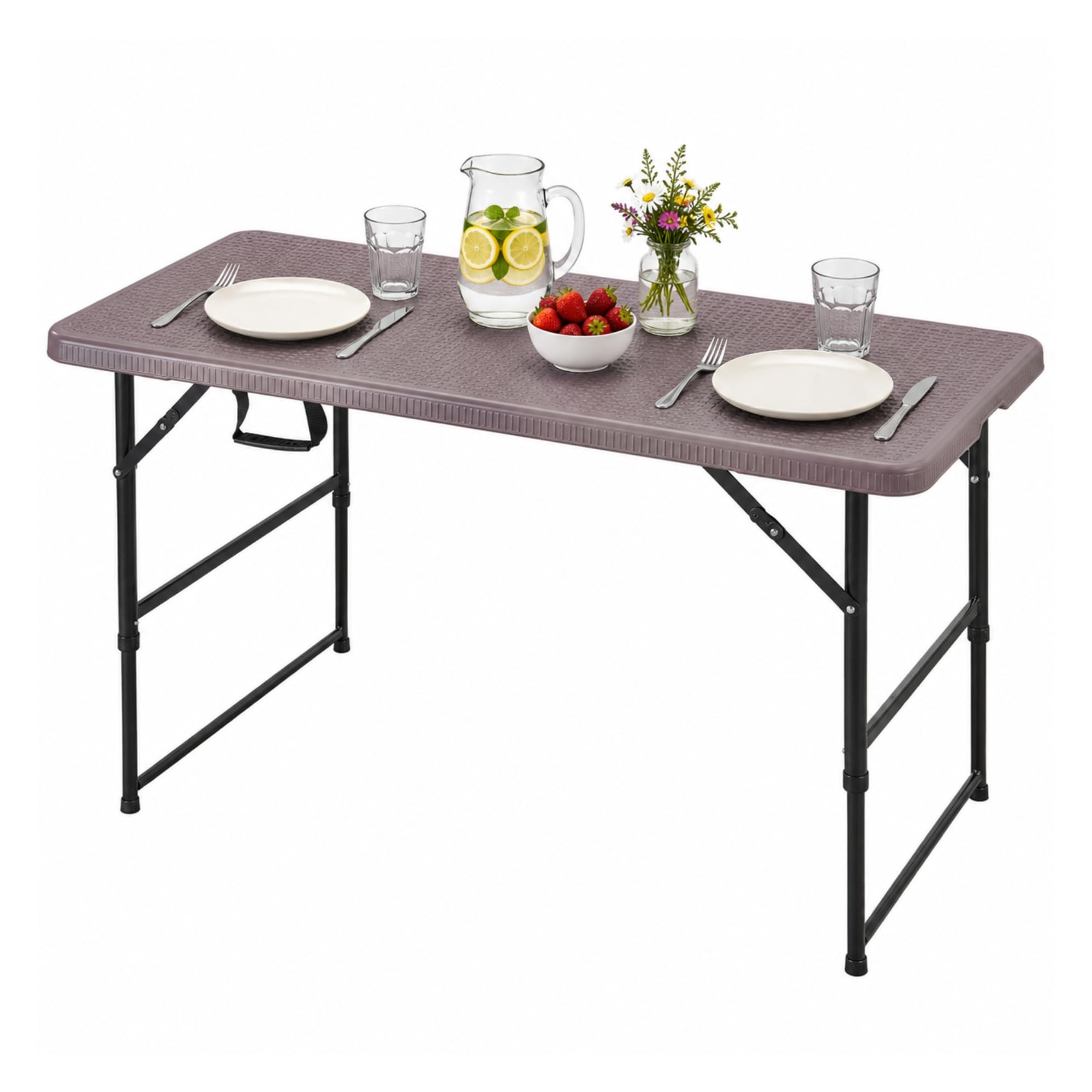 Floordirekt- Gartentisch Klappbar Kunststoff 120x60 cm - Buffettisch mit Tragegriff - Klapptisch für Garten Terrasse und Balkon - Campingtisch 6 Personen (Saga)
