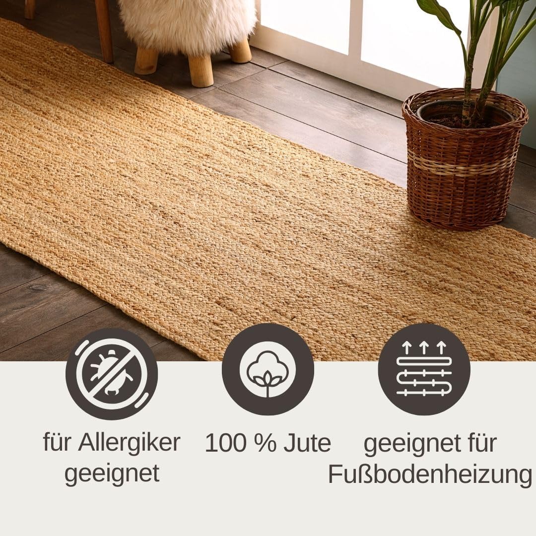 MY-RUG Bettumrandung Jute Schlafzimmer 3teilig Teppich - 2mal 150x80 und 1mal 300x80cm