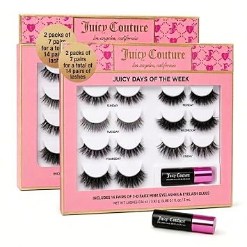 Juicy Couture Reusable Fake Eyelashes 14 Pairs Lashes Strips w/Eyelash Glue