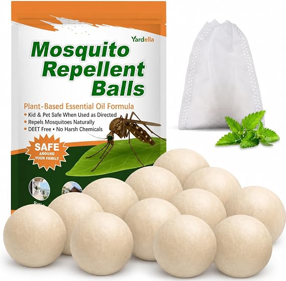 Mosquito Repellent Balls, Upgrade Outdoor & Indoor Mosquito Repellent for Patio, Yard, Camping, RV, Powerful 12-Pack Peppermint Oil & Citronella Oil Mosquito Deterrent, Safe for Kids & Pets