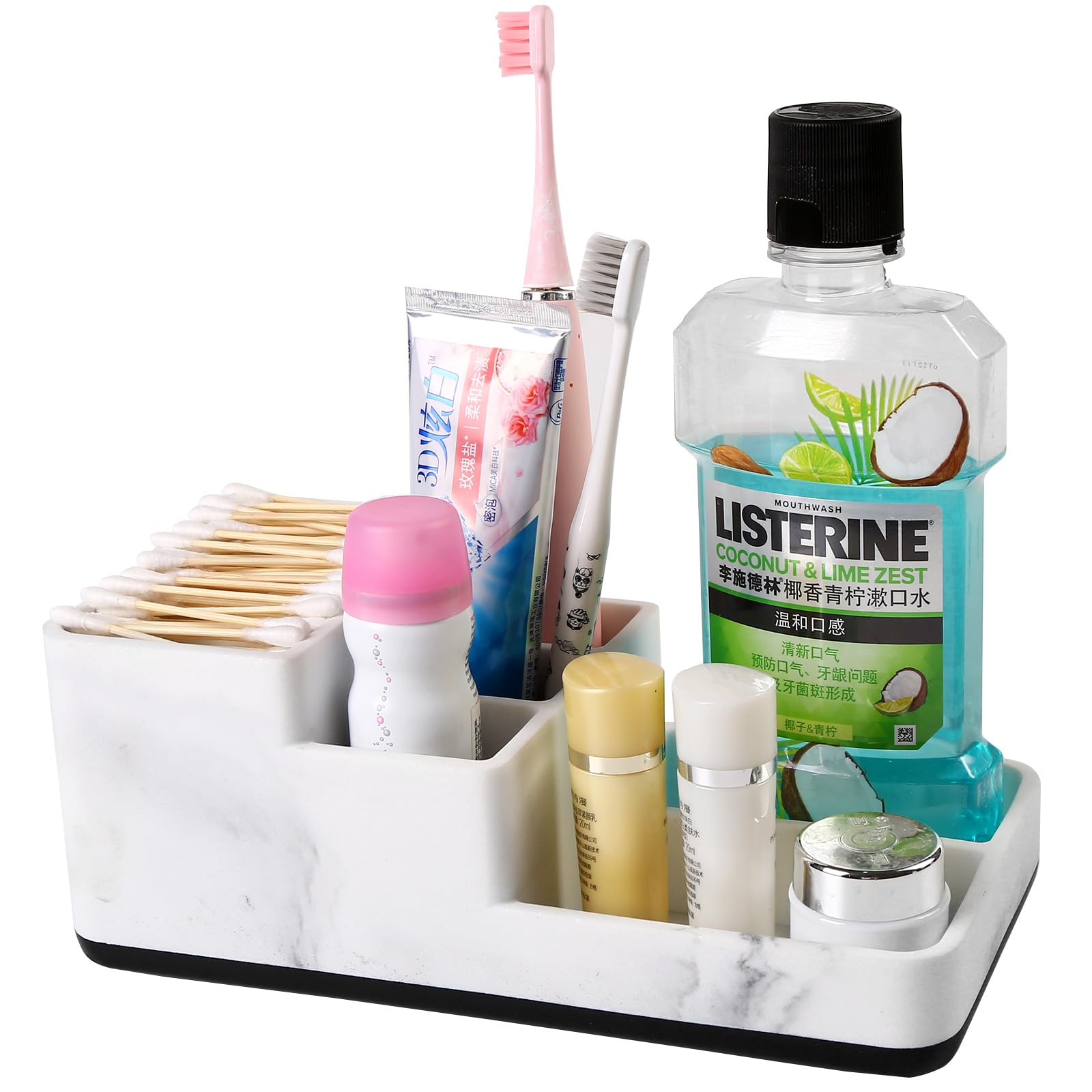 TOSHISON Toothbrush Holder for Bathroom, Bathroom Organizer Countertop,6 Slots Bathroom Accessories Storage for Toothpaste Electric Tooth Brush/Vanity Counter, Marble White